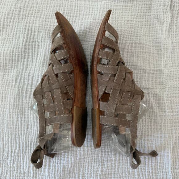 Navyboot Sandals Size 39 Tan Suede Leather Basket Weave Gladiator Ankle Tie - Picture 13 of 13